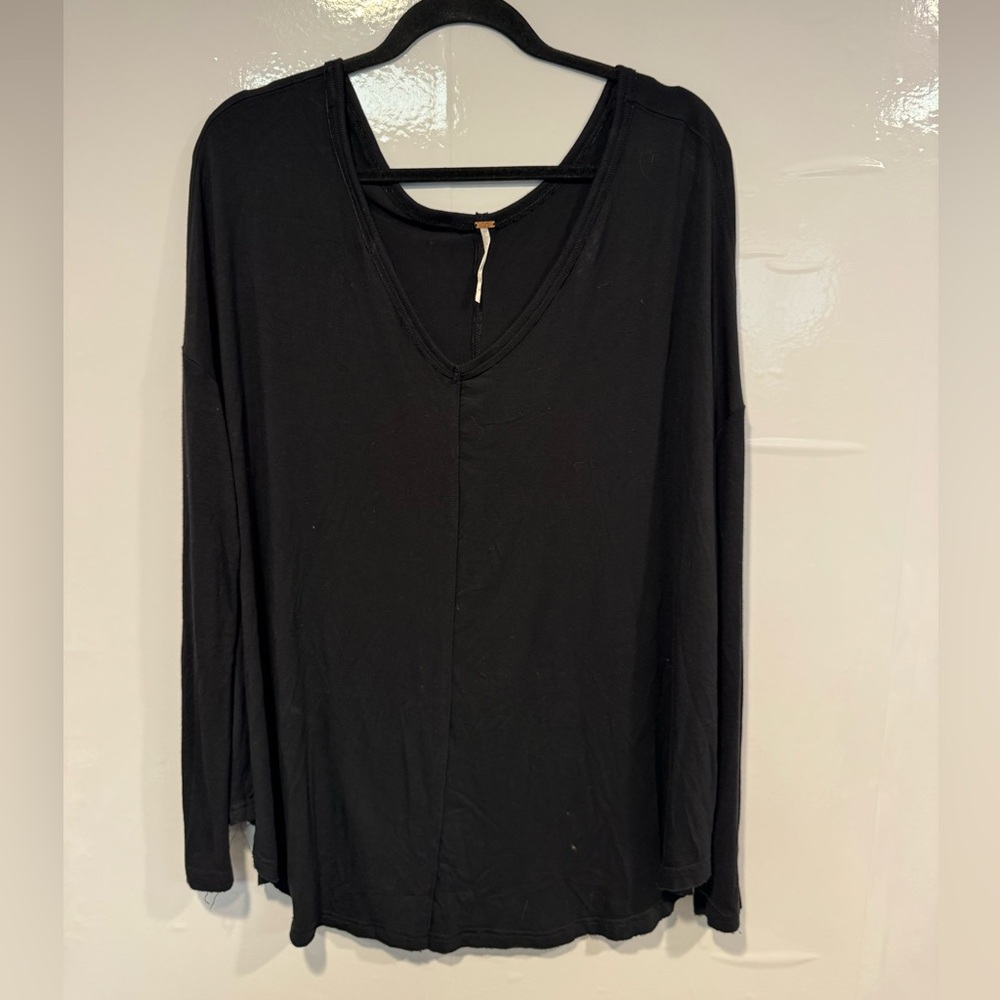 Black Free People V-Neck Flowy‎ Long Sleeve Top